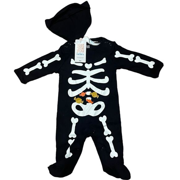 Carters Other - Carters Infant 3 Months Black Skeleton Footed Pajamas + Matching Hat – Halloween